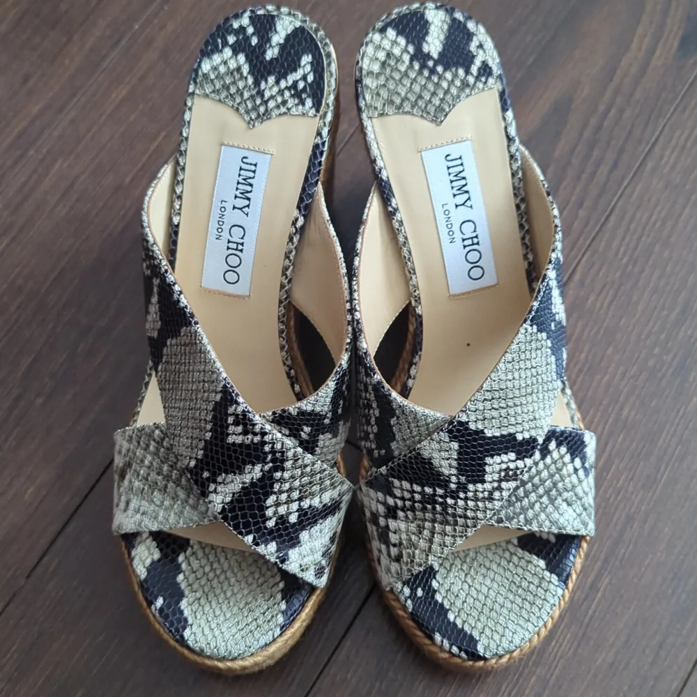 Jimmy Choo Snake Print Wedge Sandals - Picture 5 of 14